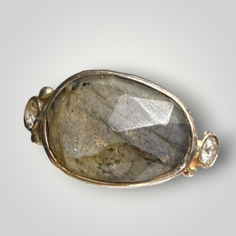 925 Sterling Silver Faceted Gemstone Ring Clear Accent Stones Size 5.5